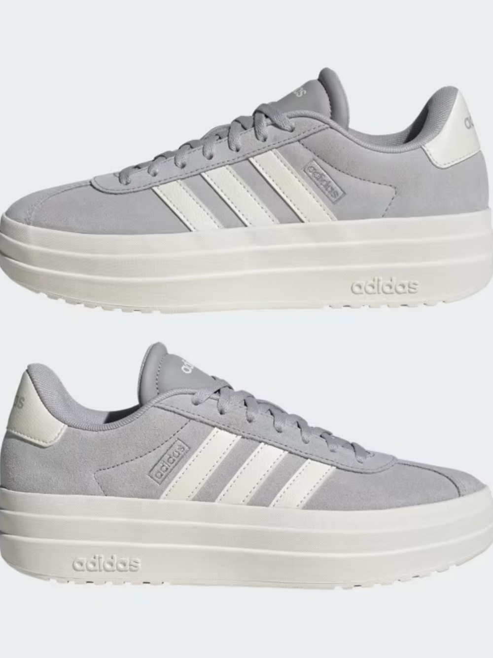 adidas Women’s “VL Court Bold” Platform Sneakers in Light Gray and White 9.5